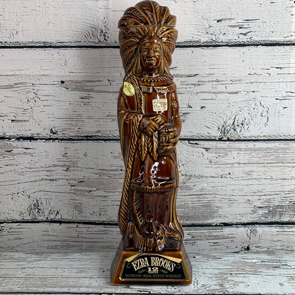 Ezra Brooks Whiskey Decanter Native American Chief 12 Year Heritage China [1968] - Picture 1 of 13